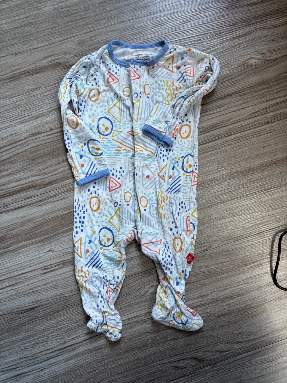 Magnetic Me White Footed One-Piece with Multicolor Geometric Print